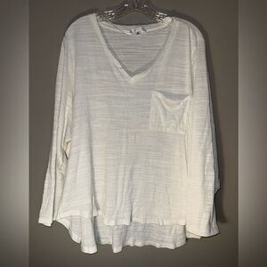 Daily Thread White V-Neck Long Sleeve Textured Top 2X #723